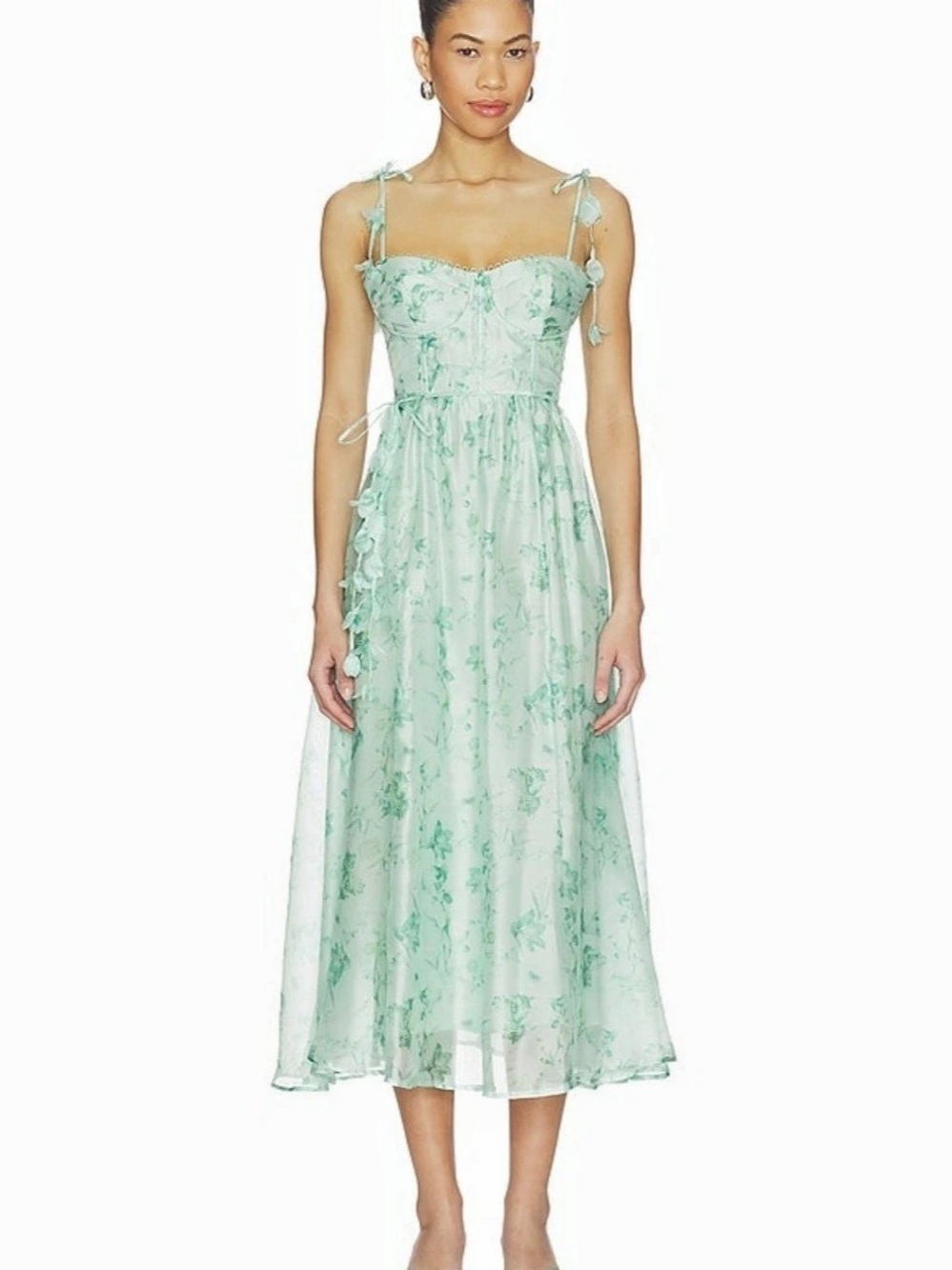ASTR the Label Halcyon Midi Dress - Green Floral Size XS